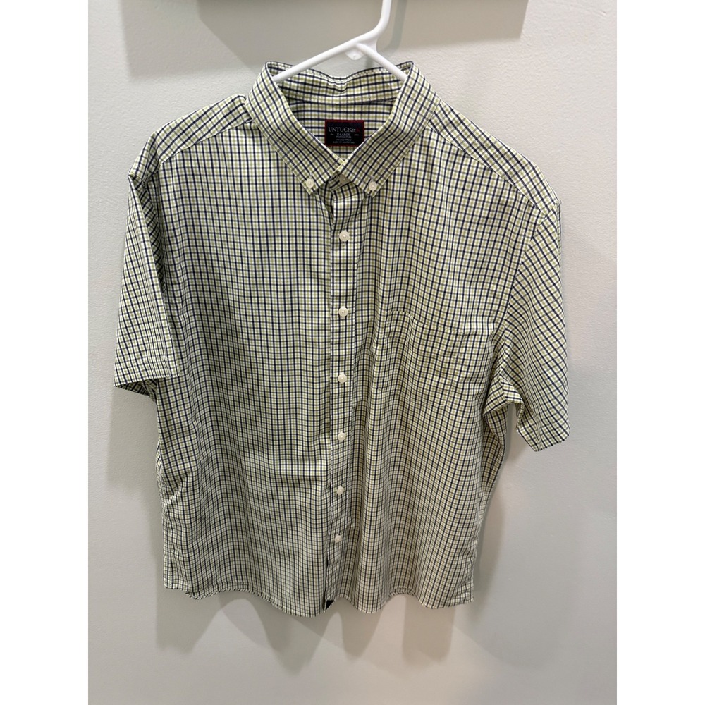 UNTUCKit Mens XL Short Sleeve Wrinkle Free Cotton Check Shirt Navy